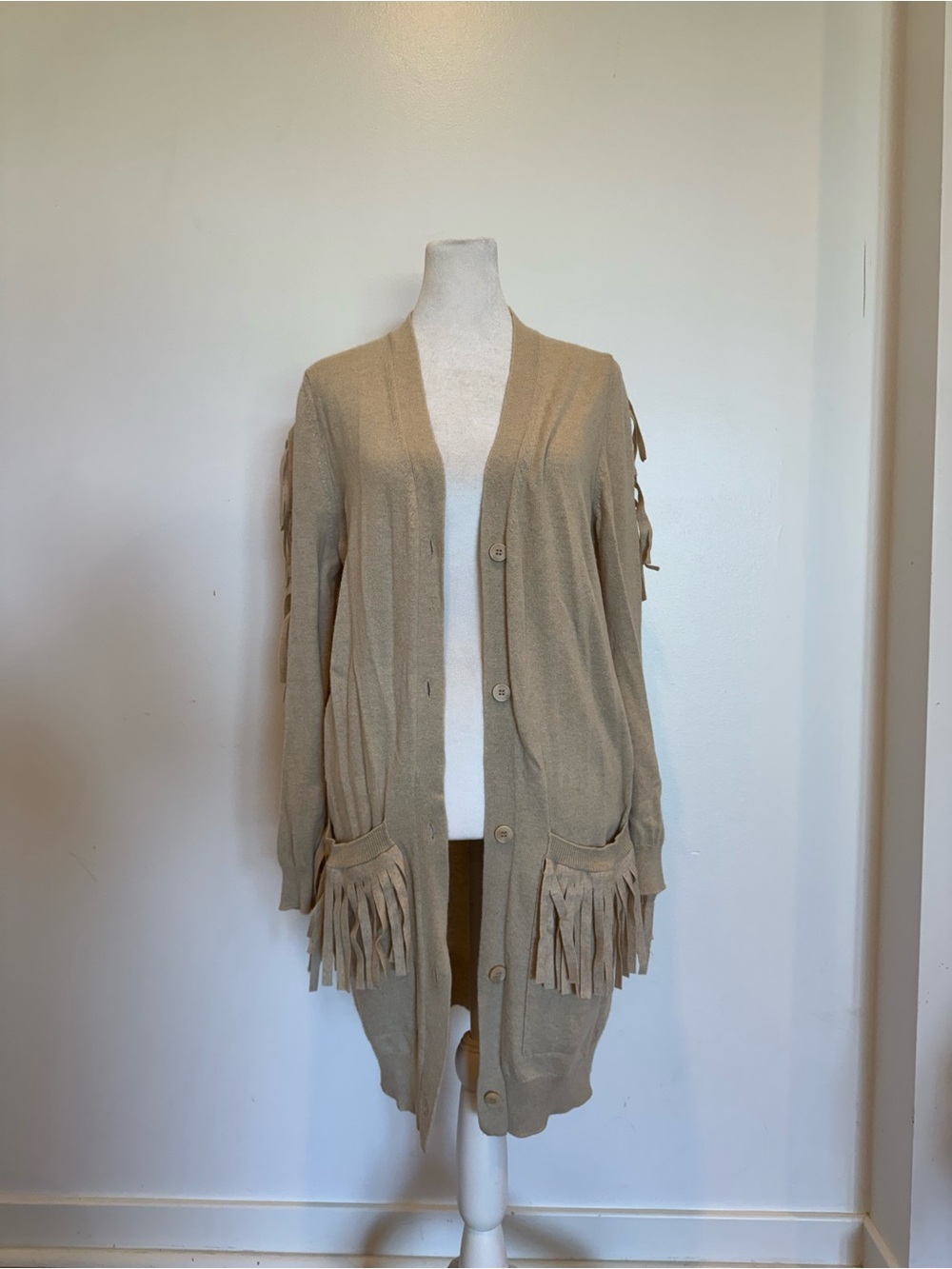 Maison Martin Margiela Beige Fringe-Pocket Cardigan
